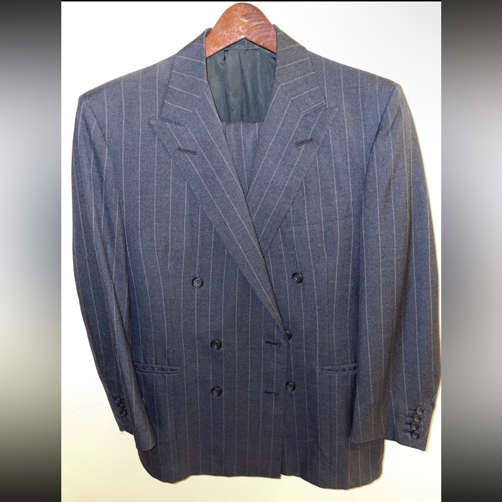 Vintage 1980s H. Huntsman & Sons Savile Row Bespoke Pinstripe Suit - 40R